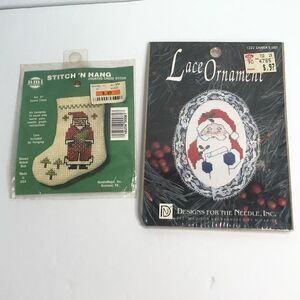 vintage needle art stitch and hang mini santa stocking mini santa lace ornament
